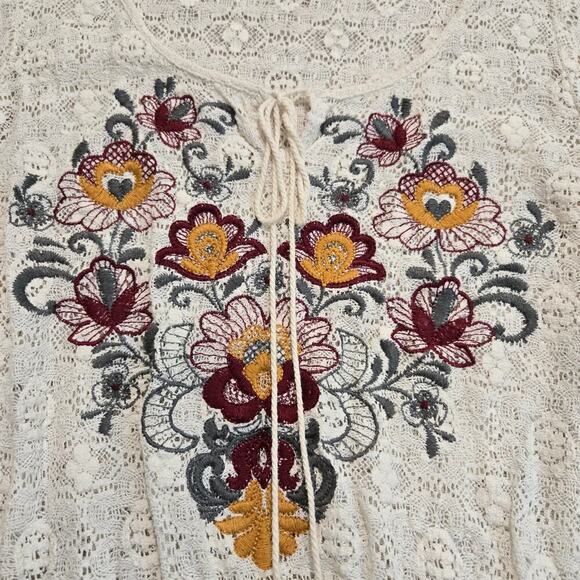 Flying Tomato Floral Embroidered Boho Peasant Top Sz M Festival Boho Hippie - Picture 2 of 9